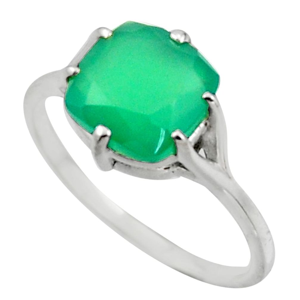 4.91cts solitaire natural green chalcedony 925 silver ring size 9 r41928