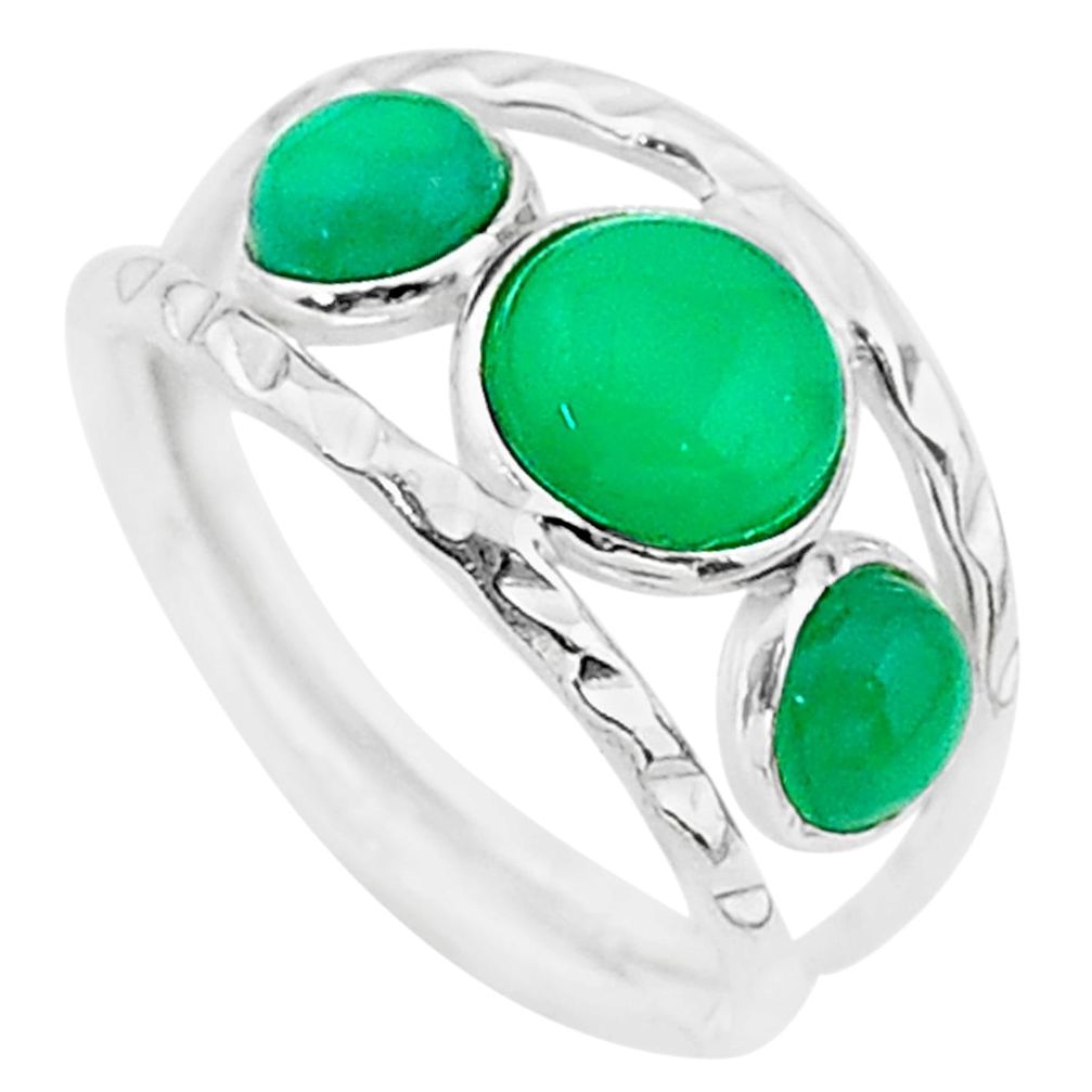 5.21cts solitaire natural green chalcedony 925 silver ring size 9.5 t19086