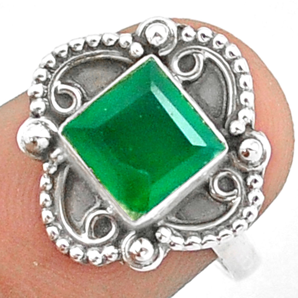 2.49cts solitaire natural green chalcedony 925 silver square ring size 7 u20884