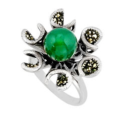2.82cts solitaire natural green chalcedony marcasite silver ring size 6 y66015
