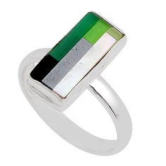 4.93cts solitaire natural green chalcedony onyx pearl silver ring size 9 y93258