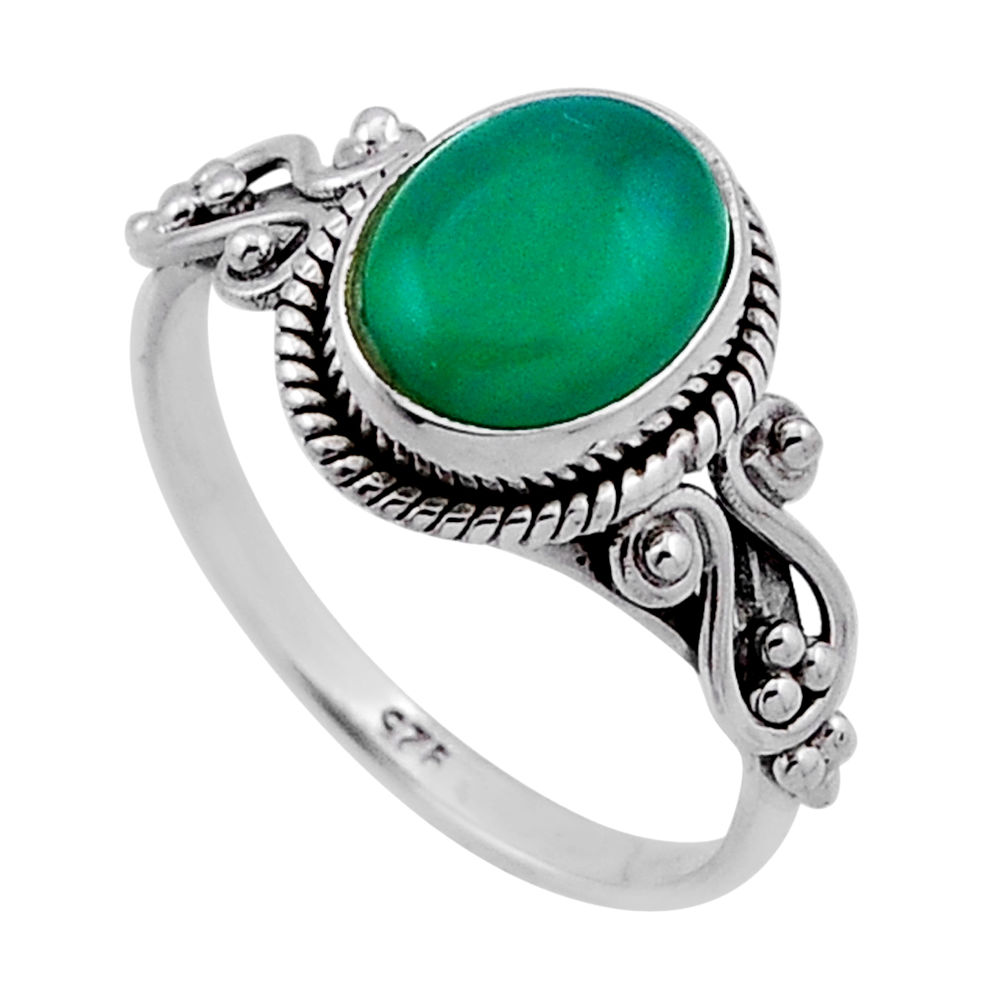 2.88cts solitaire natural green chalcedony oval 925 silver ring size 6 n45934