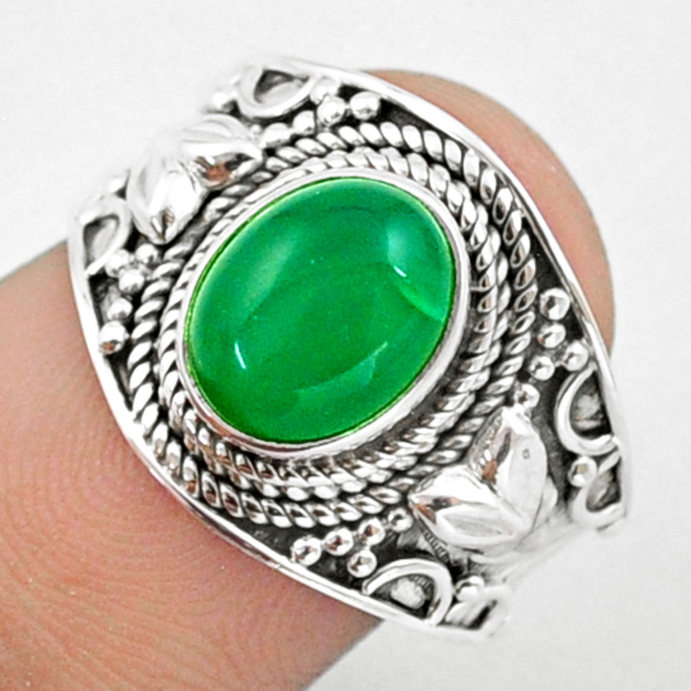 3.14cts solitaire natural green chalcedony oval 925 silver ring size 7 u19240