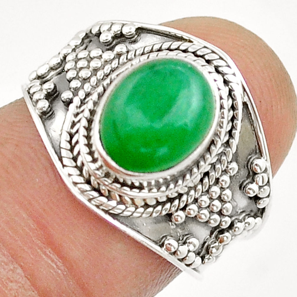 3.13cts solitaire natural green chalcedony oval 925 silver ring size 7 u87813