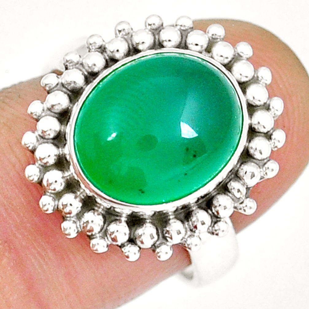 5.06cts solitaire natural green chalcedony oval 925 silver ring size 7 y11516