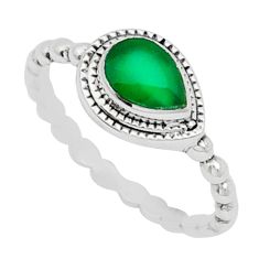 1.37cts solitaire natural green chalcedony pear 925 silver ring size 8 y13091