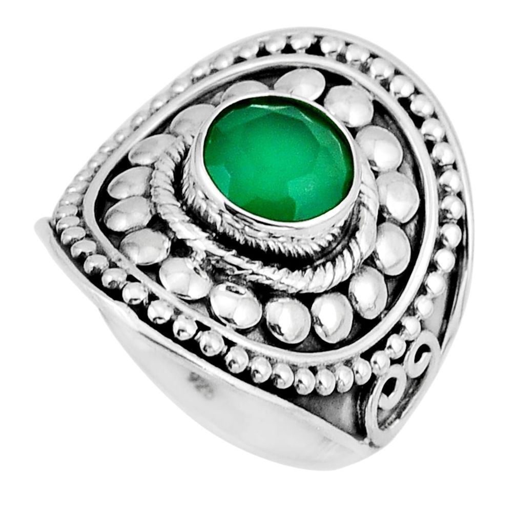 2.98cts solitaire natural green chalcedony round 925 silver ring size 8 y56467