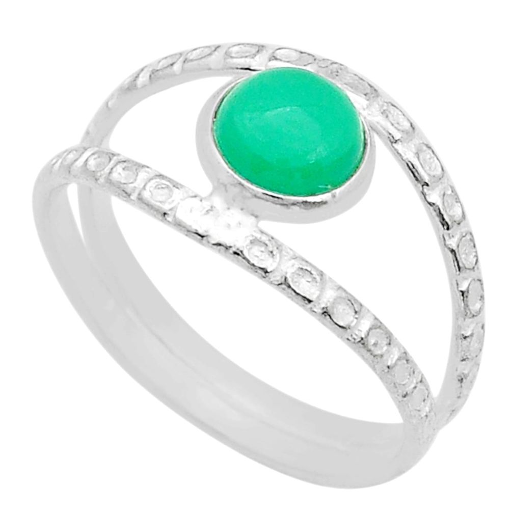 1.24cts solitaire natural green chalcedony round 925 silver ring size 7.5 u67762