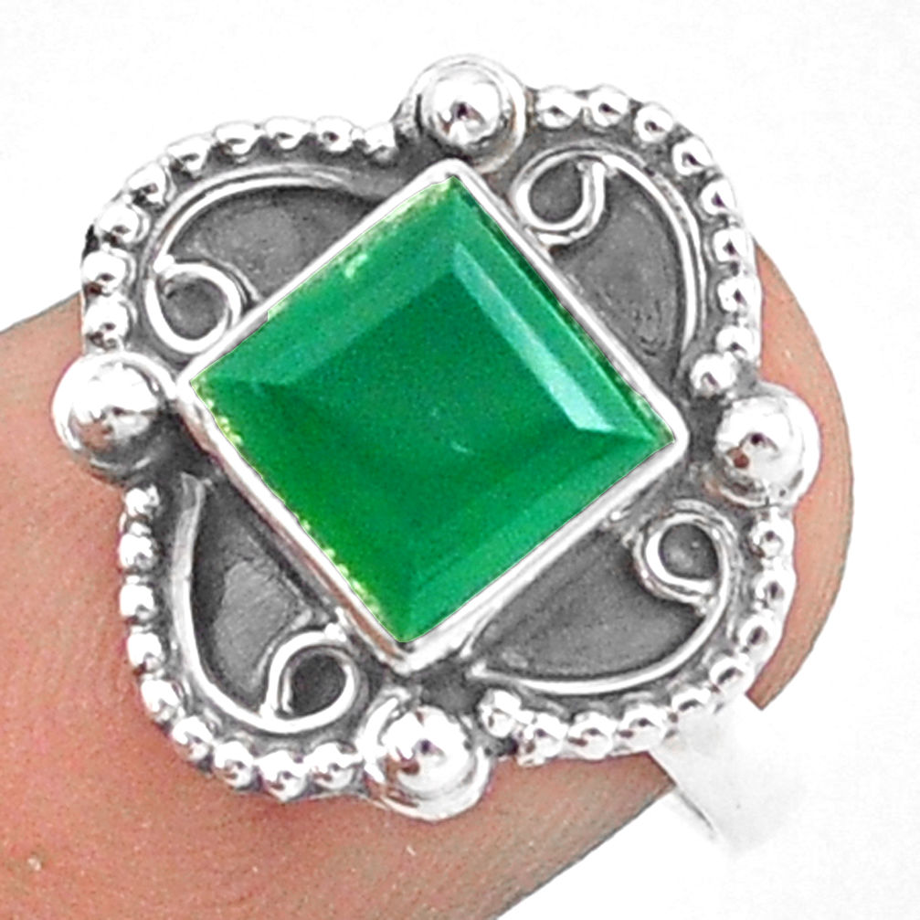 2.48cts solitaire natural green chalcedony silver square ring size 7 u20889
