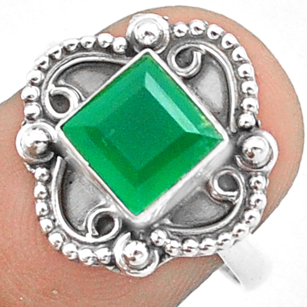2.48cts solitaire natural green chalcedony silver square ring size 8 u20893