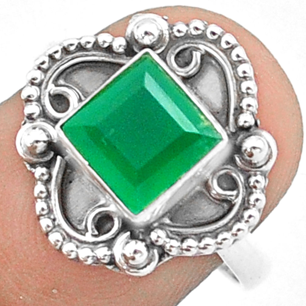2.54cts solitaire natural green chalcedony silver square ring size 6.5 u20891