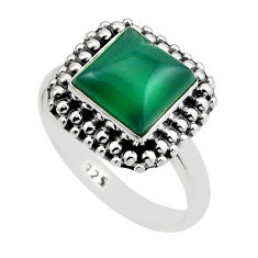 3.10cts solitaire natural green chalcedony square 925 silver ring size 7 y88177