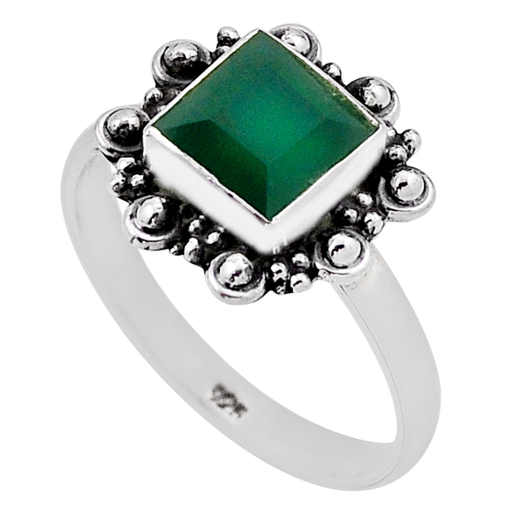 2.28cts solitaire natural green chalcedony square 925 silver ring size 8 n34694