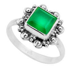 2.42cts solitaire natural green chalcedony square silver ring size 7.5 u13137