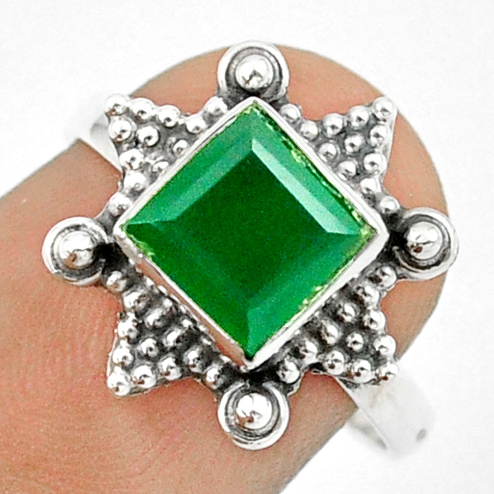2.47cts solitaire natural green chalcedony square silver ring size 7.5 u20963