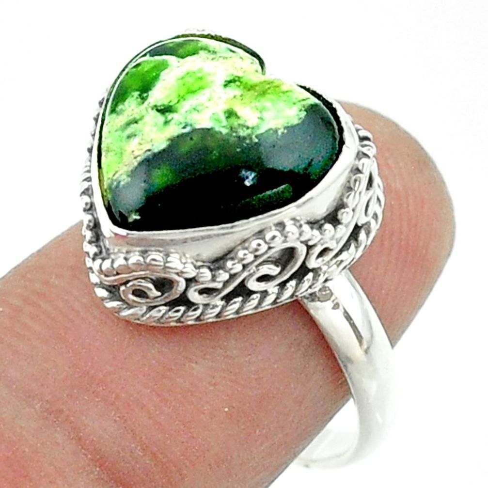 6.58cts solitaire natural green chrome chalcedony 925 silver ring size 7 t55938