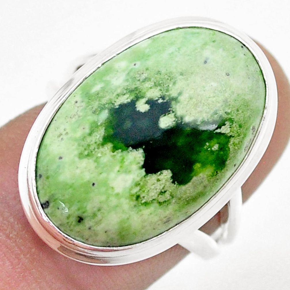 16.31cts solitaire natural green chrome chalcedony 925 silver ring size 7 u51743