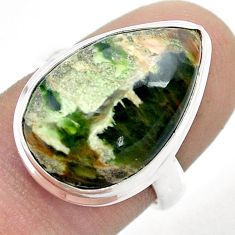 13.89cts solitaire natural green chrome chalcedony 925 silver ring size 7 u51757
