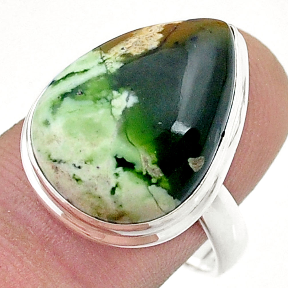 14.50cts solitaire natural green chrome chalcedony 925 silver ring size 9 u50293