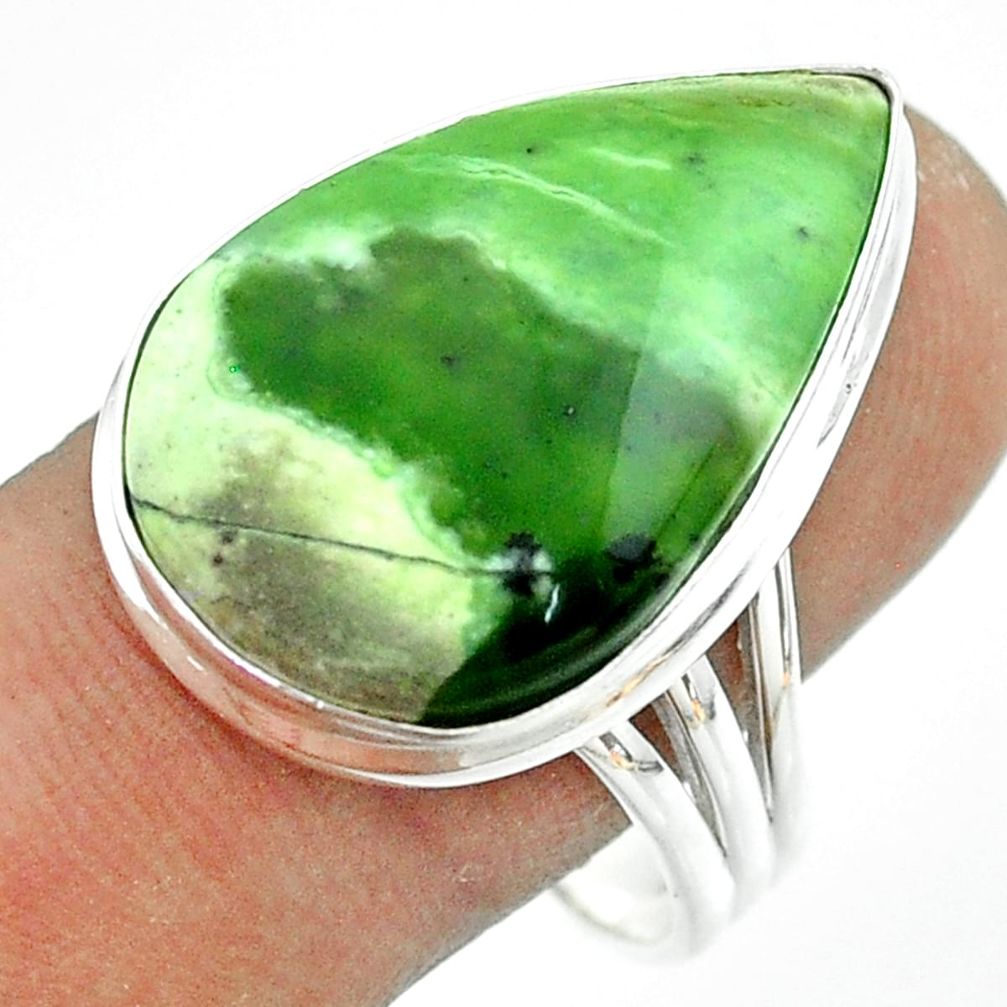 16.49cts solitaire natural green chrome chalcedony silver ring size 11 t54245