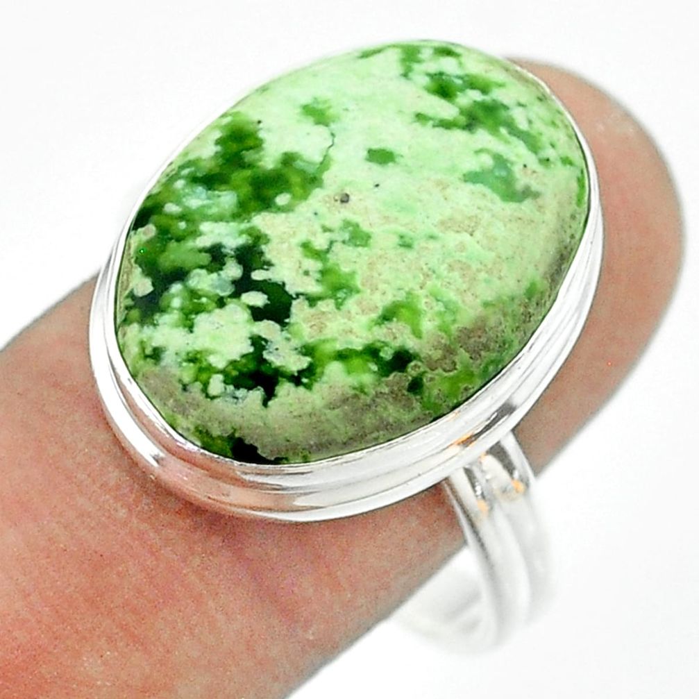 13.85cts solitaire natural green chrome chalcedony silver ring size 10.5 t54259