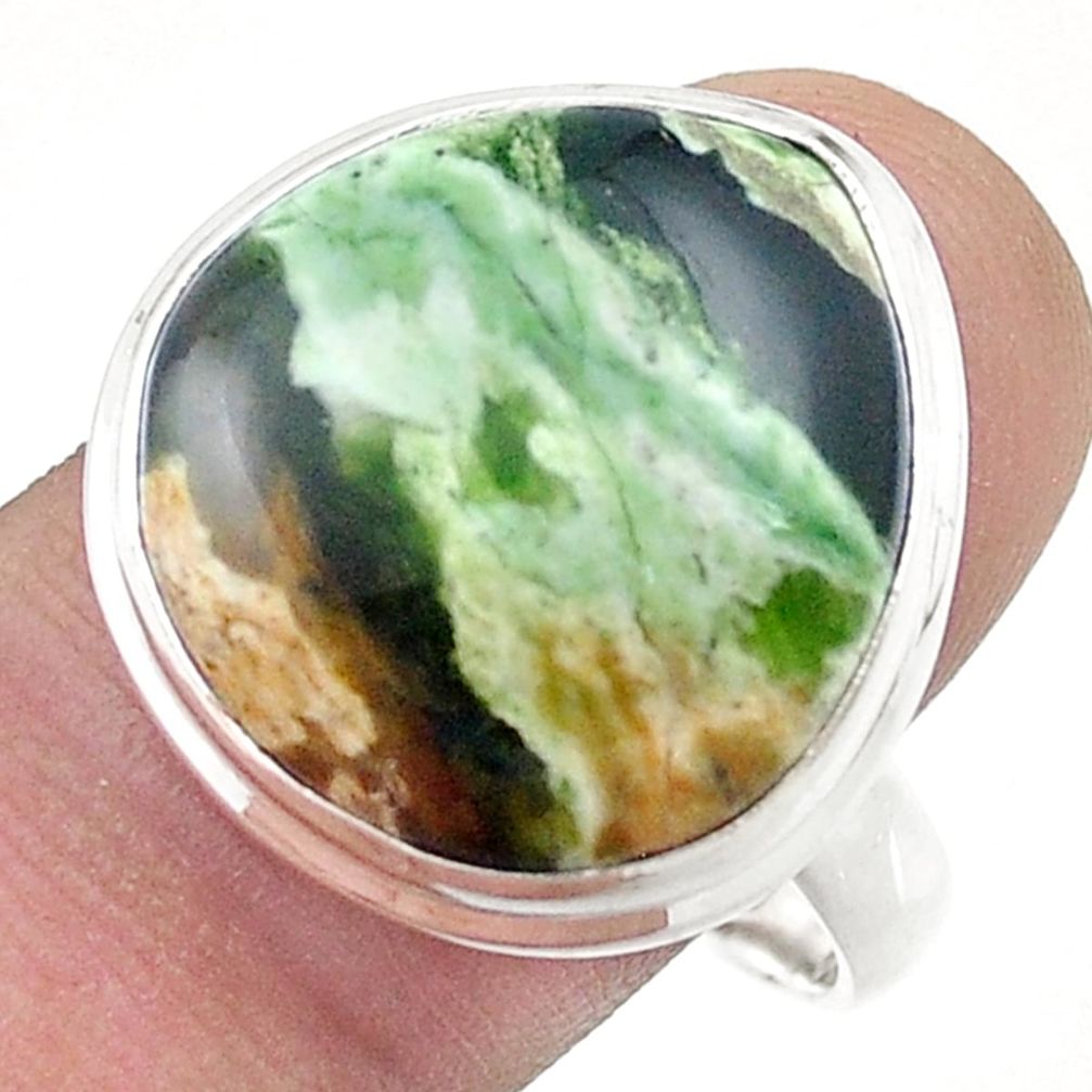 17.43cts solitaire natural green chrome chalcedony silver ring size 11.5 u50297