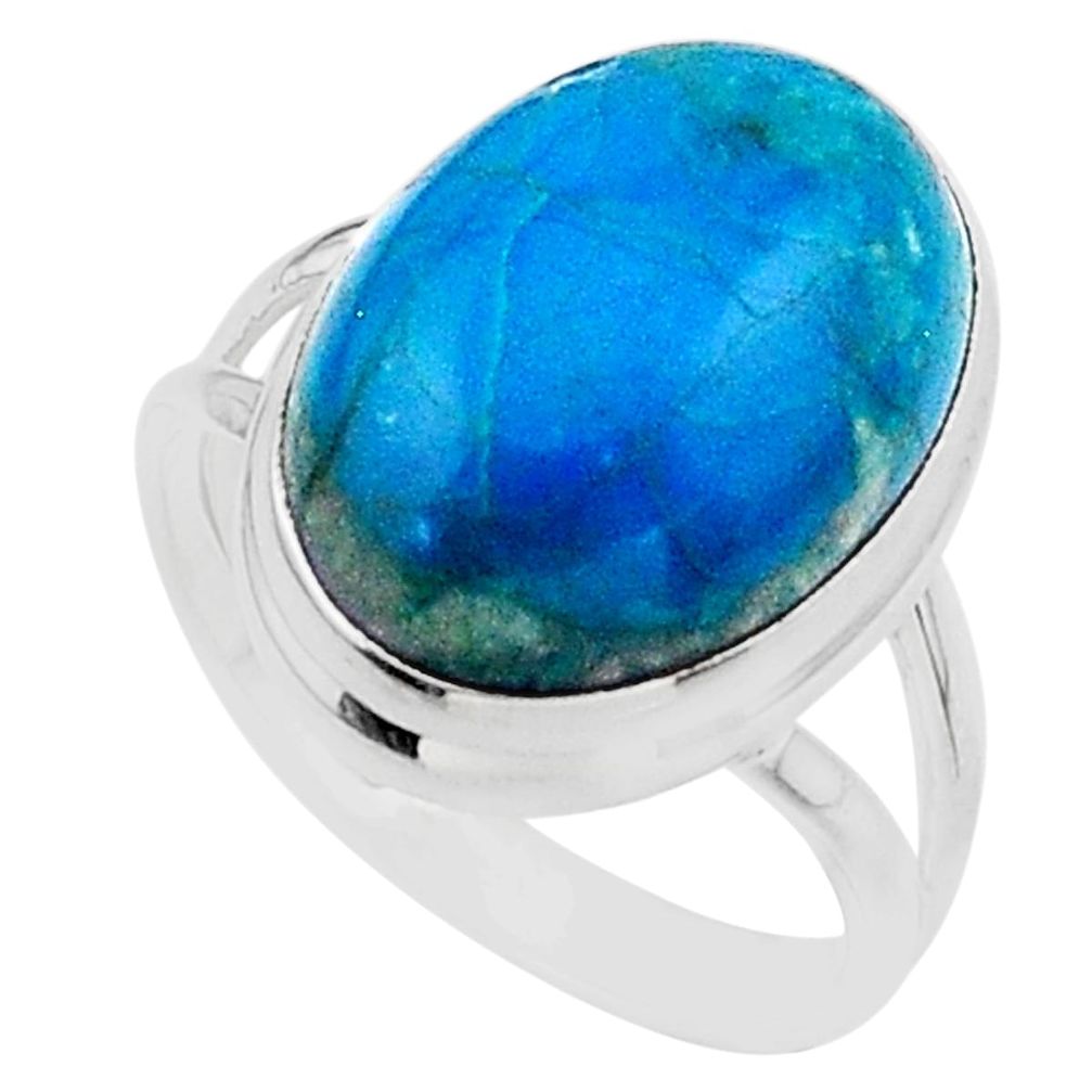 13.30cts solitaire natural green chrysocolla 925 silver ring size 9 t24752