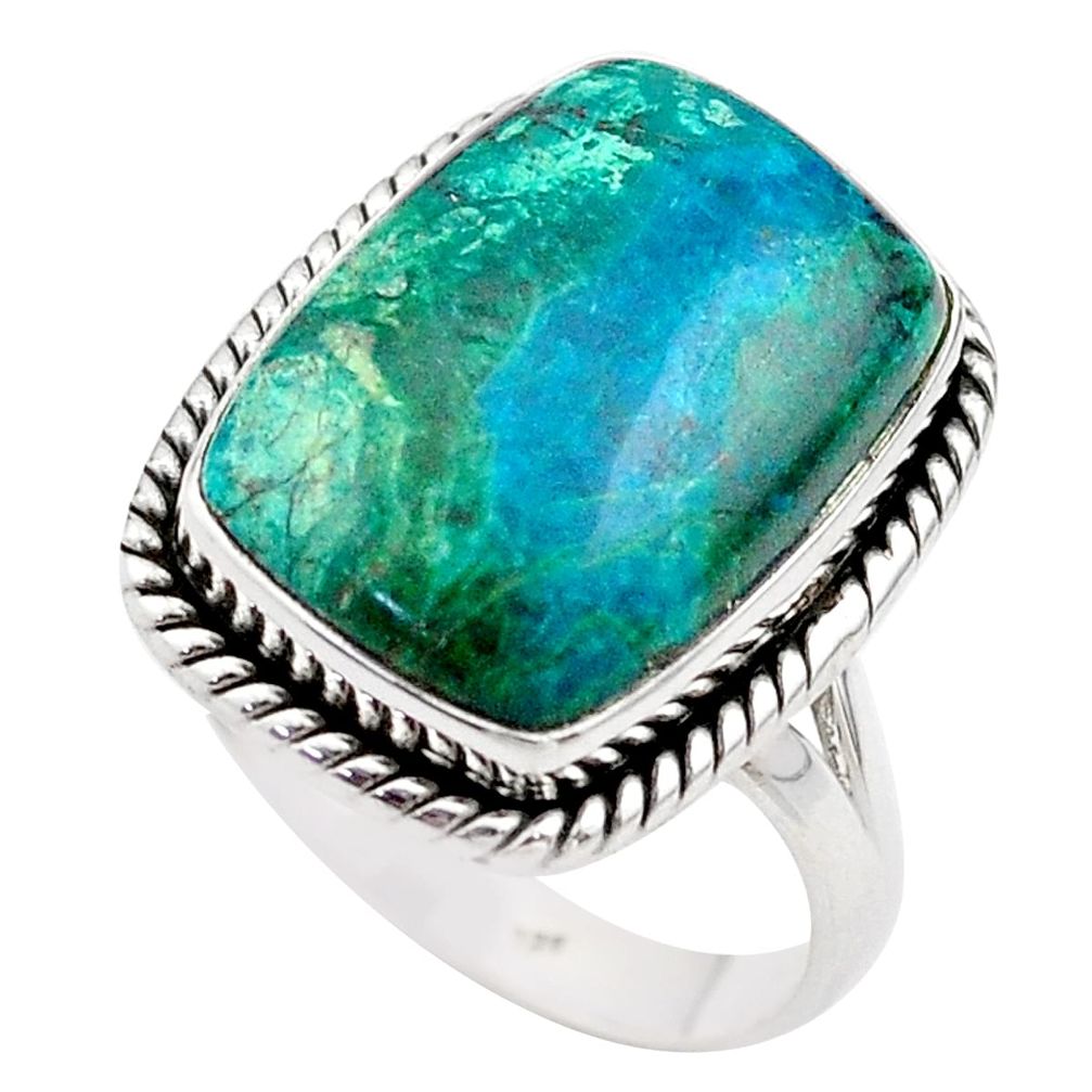 13.45cts solitaire natural green chrysocolla 925 silver ring size 9 t75224