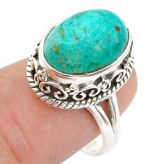 6.32cts solitaire natural green chrysocolla oval 925 silver ring size 7.5 d48047