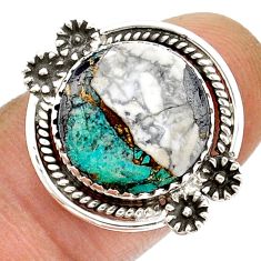 7.44cts solitaire natural green chrysocolla silver flower ring size 8.5 u90766