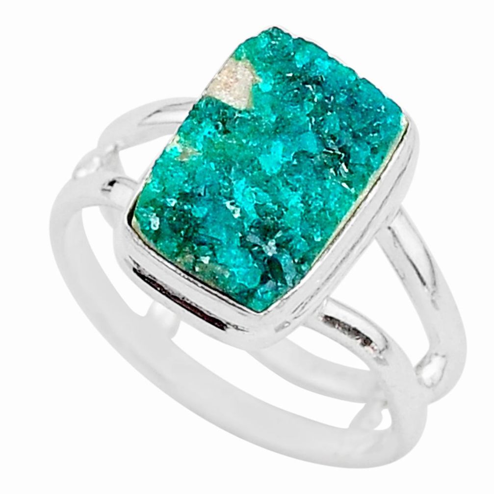 4.82cts solitaire natural green dioptase 925 sterling silver ring size 7.5 t3357