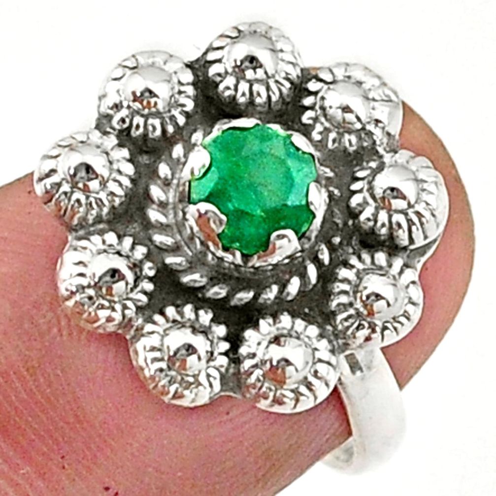 0.82cts solitaire natural green emerald 925 silver flower ring size 6 t40705