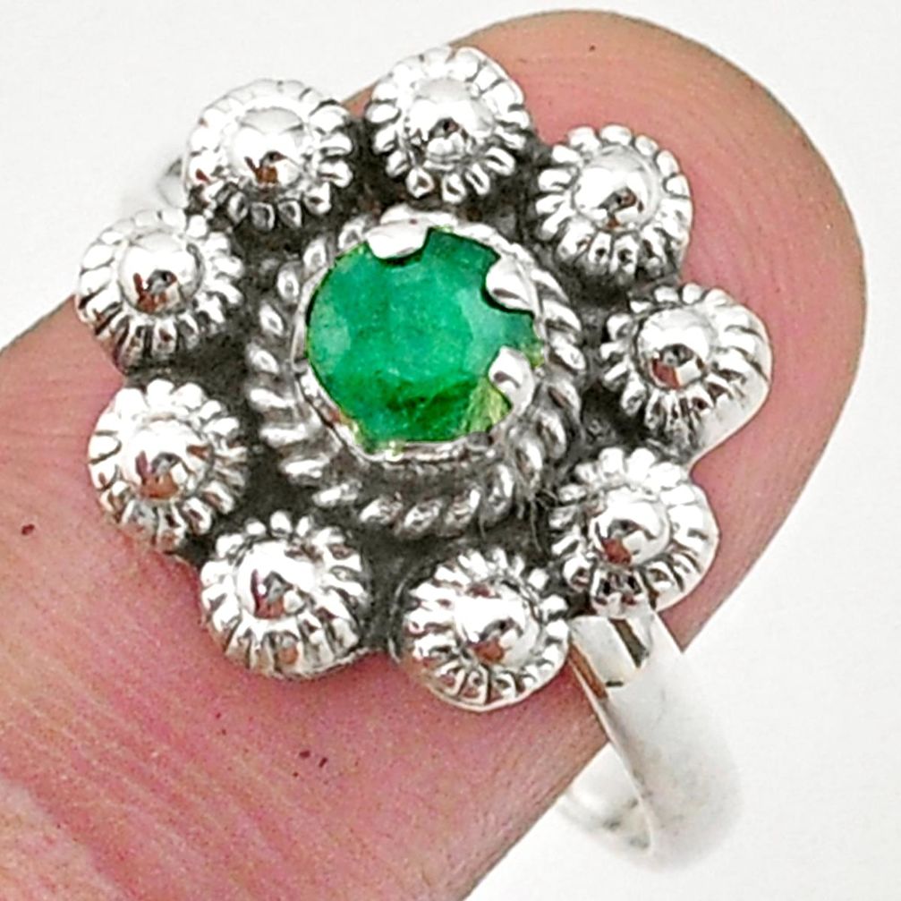0.87cts solitaire natural green emerald 925 silver flower ring size 9 t40706