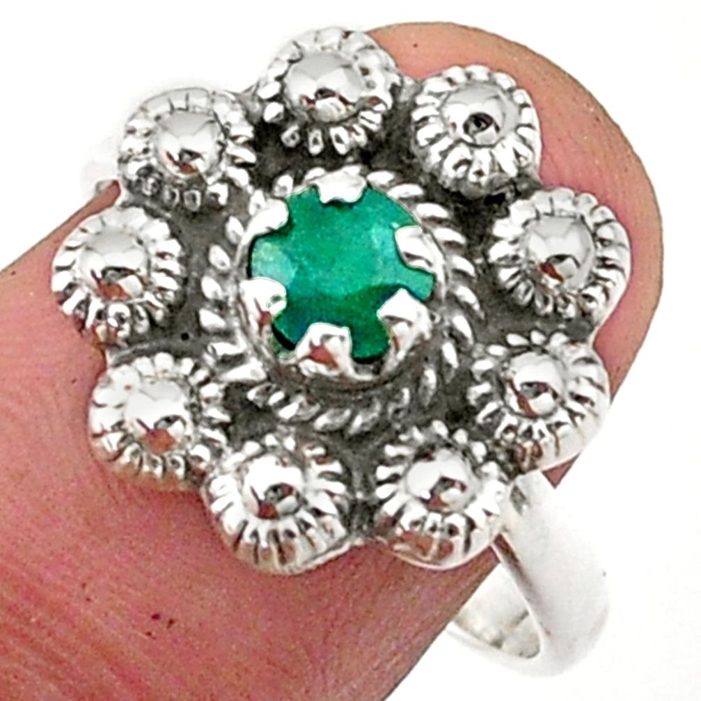 0.92cts solitaire natural green emerald 925 silver flower ring size 8.5 t40708