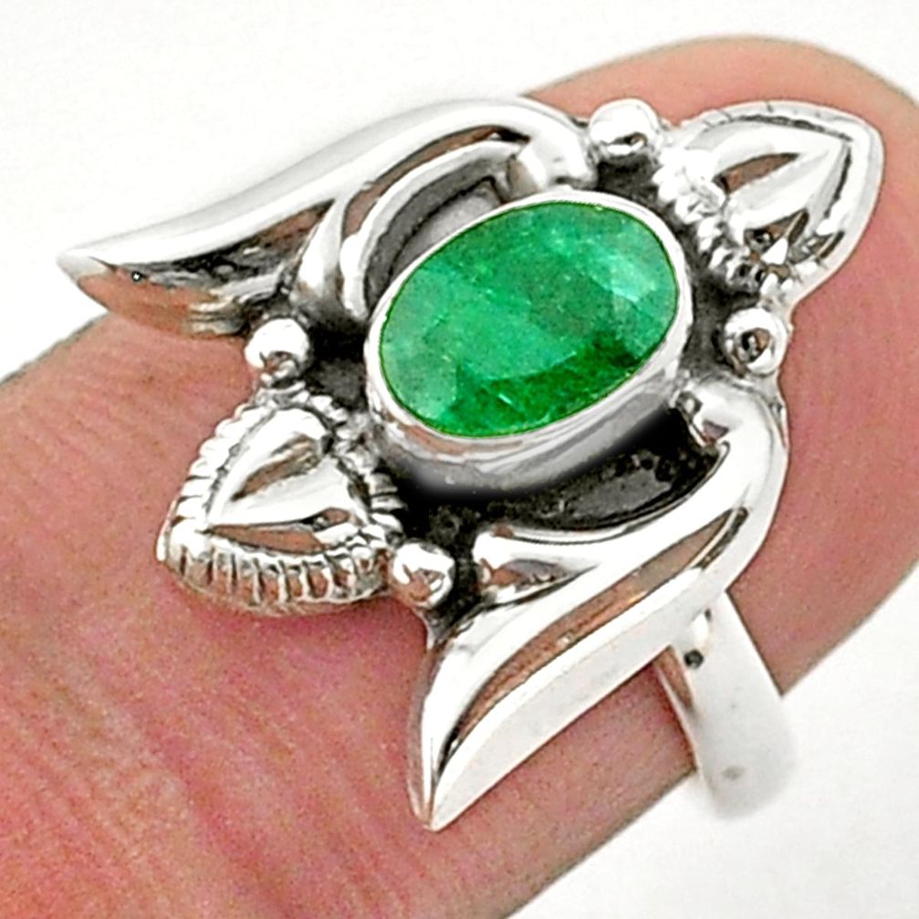 1.47cts solitaire natural green emerald 925 silver heart ring size 6 t40759