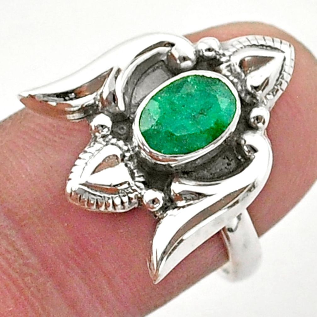 1.57cts solitaire natural green emerald 925 silver heart ring size 7 t40728