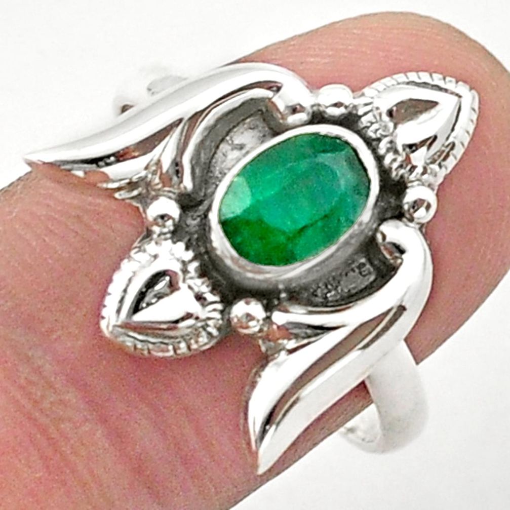 1.63cts solitaire natural green emerald 925 silver heart ring size 8.5 t40729