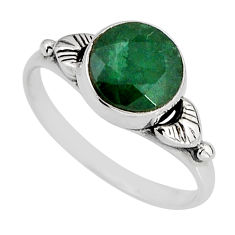 2.99cts solitaire natural green emerald 925 silver ring jewelry size 7 y77025