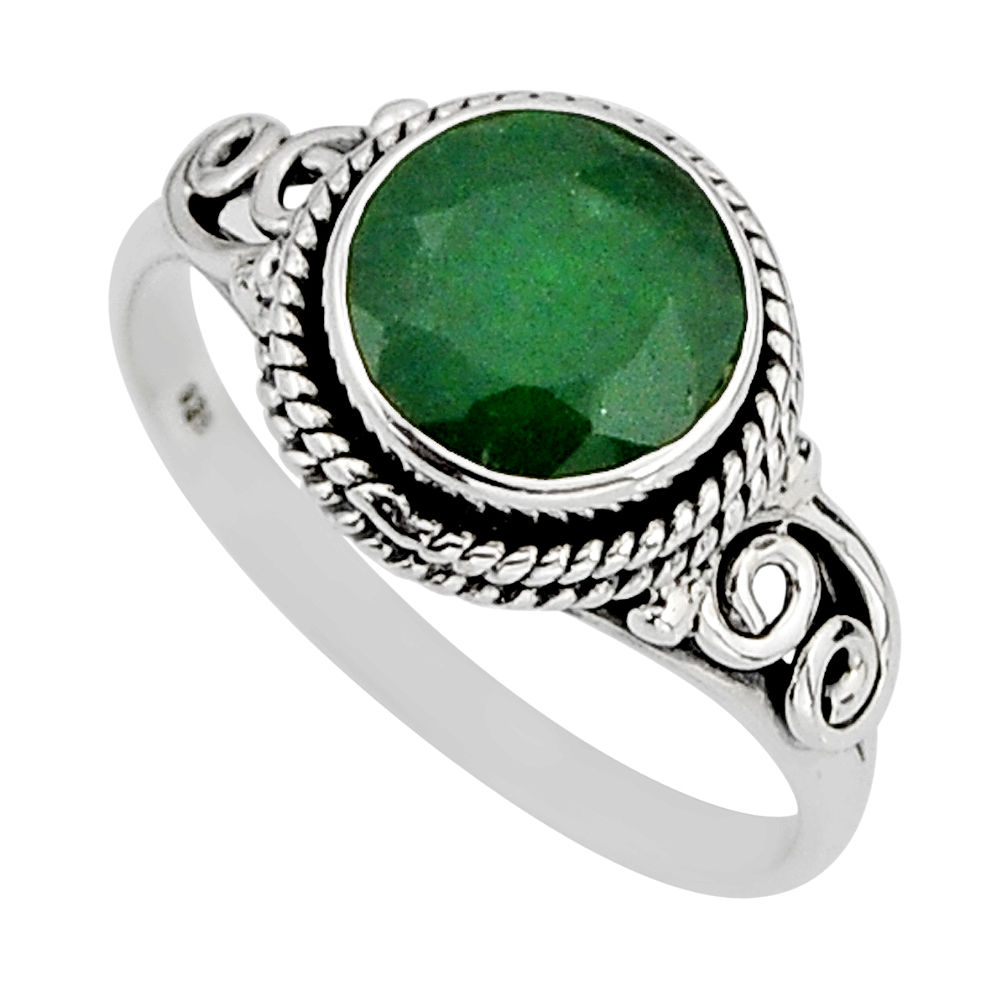3.23cts solitaire natural green emerald 925 silver ring jewelry size 7.5 y77035