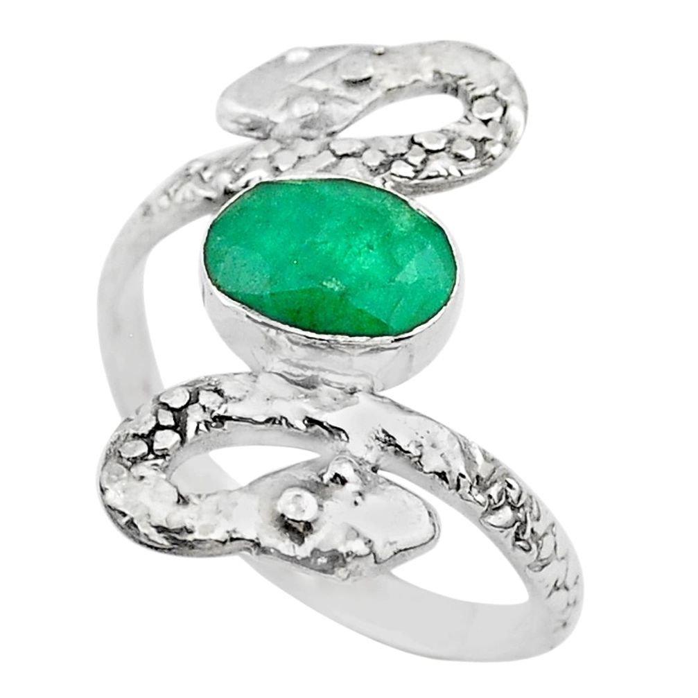 3.19cts solitaire natural green emerald 925 silver snake ring size 9.5 t32001