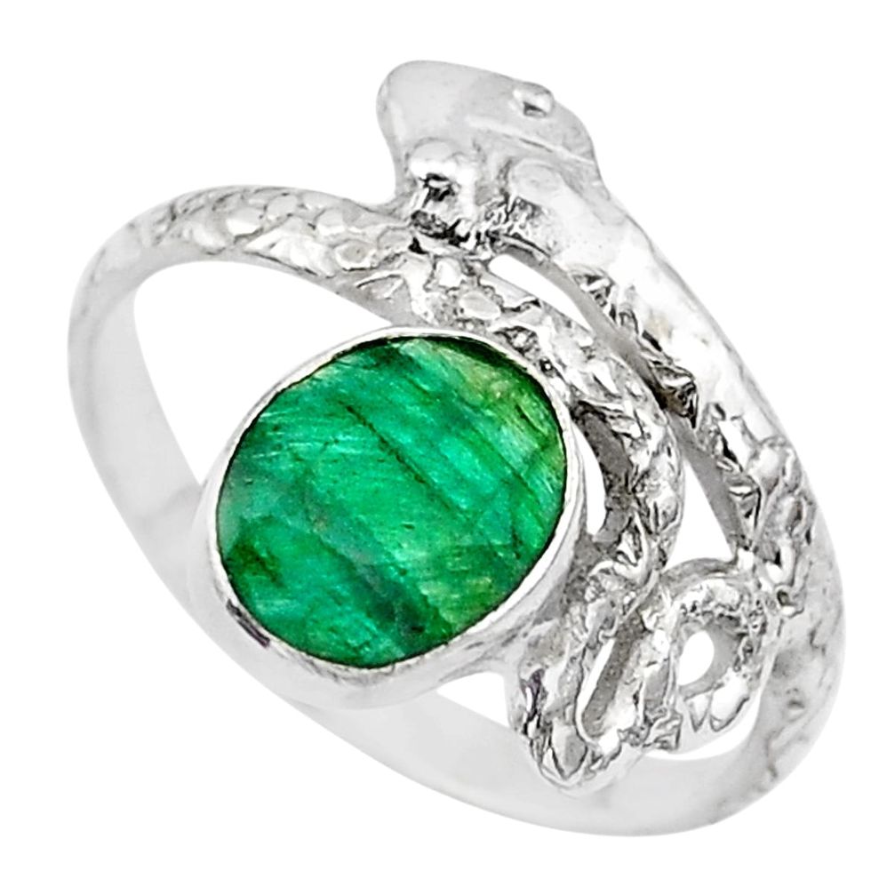 3.29cts solitaire natural green emerald 925 silver snake ring size 7.5 t32010