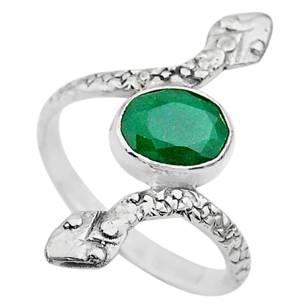 3.11cts solitaire natural green emerald 925 silver snake ring size 9.5 t32014