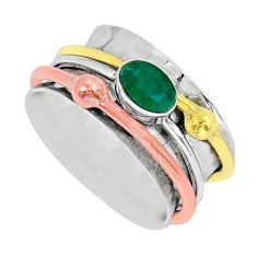0.91cts solitaire natural green emerald 925 silver two tone ring size 6.5 y16617