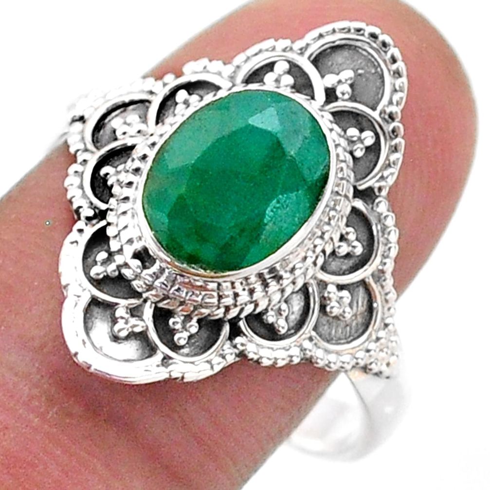 3.10cts solitaire natural green emerald 925 sterling silver ring size 10 t46592