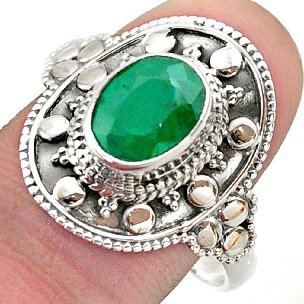 3.22cts solitaire natural green emerald 925 sterling silver ring size 10 t46690