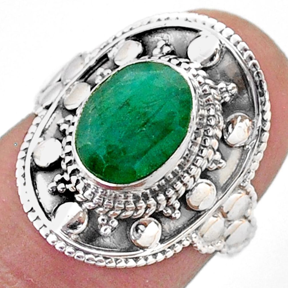 3.11cts solitaire natural green emerald 925 sterling silver ring size 6 t46670