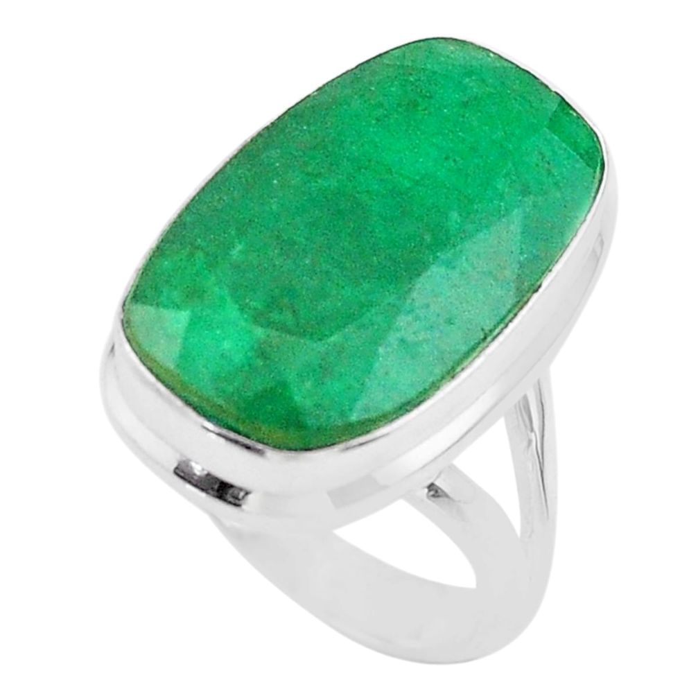 14.19cts solitaire natural green emerald 925 sterling silver ring size 6 t47244