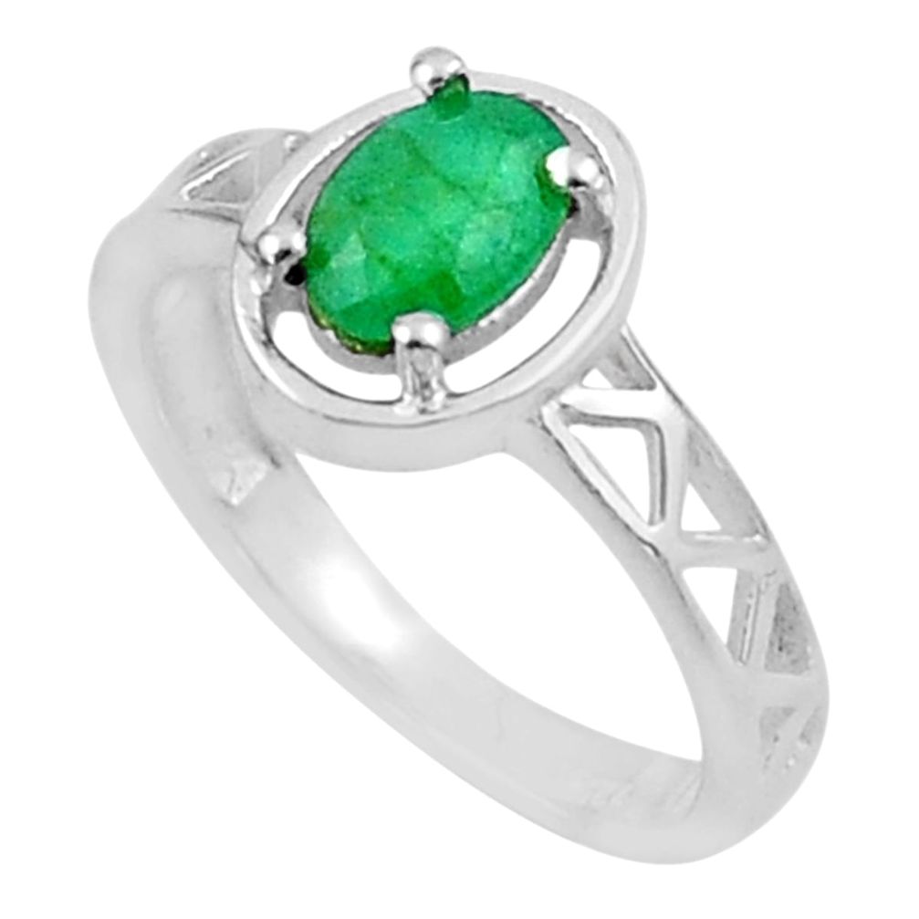 1.36cts solitaire natural green emerald 925 sterling silver ring size 6 u20133