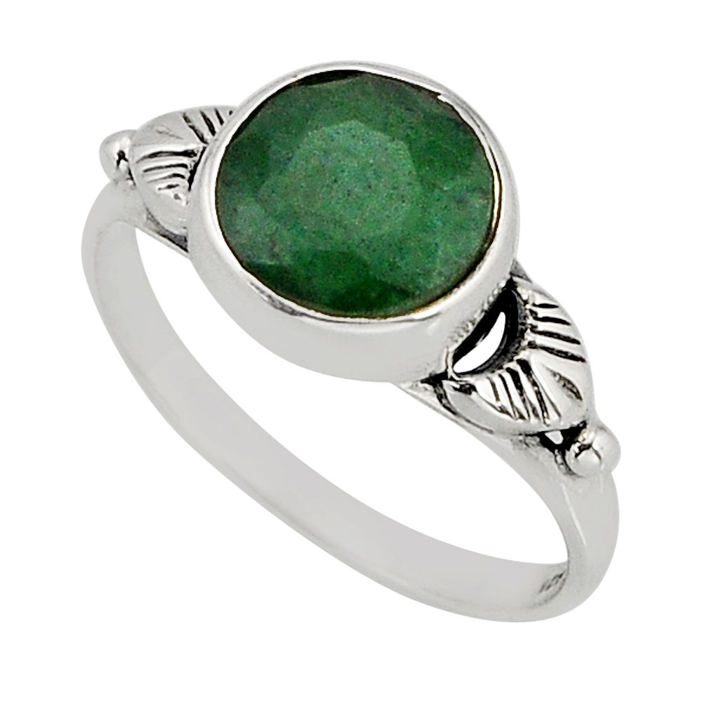 2.98cts solitaire natural green emerald 925 sterling silver ring size 6 y76272