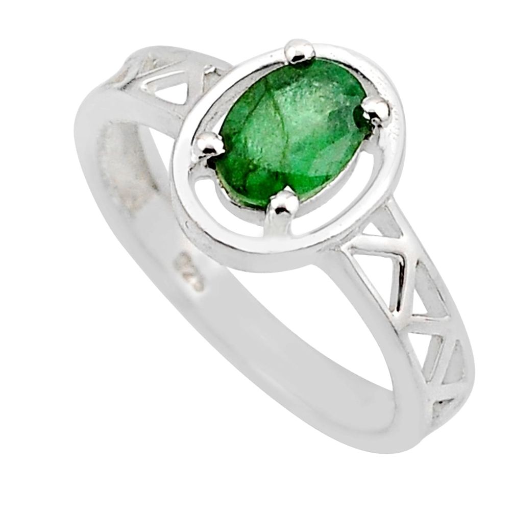 1.55cts solitaire natural green emerald 925 sterling silver ring size 6 y87322